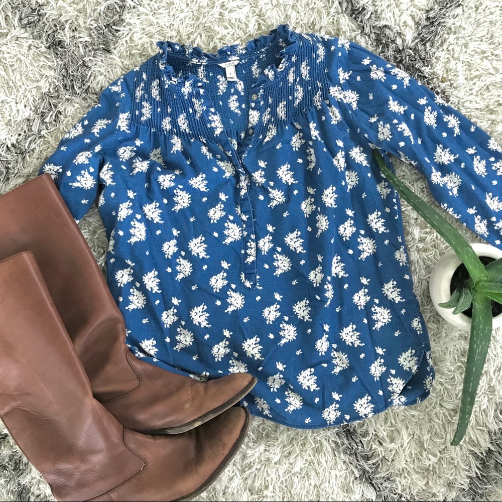 J. Crew blue and white floral blouse, S/M, size 2